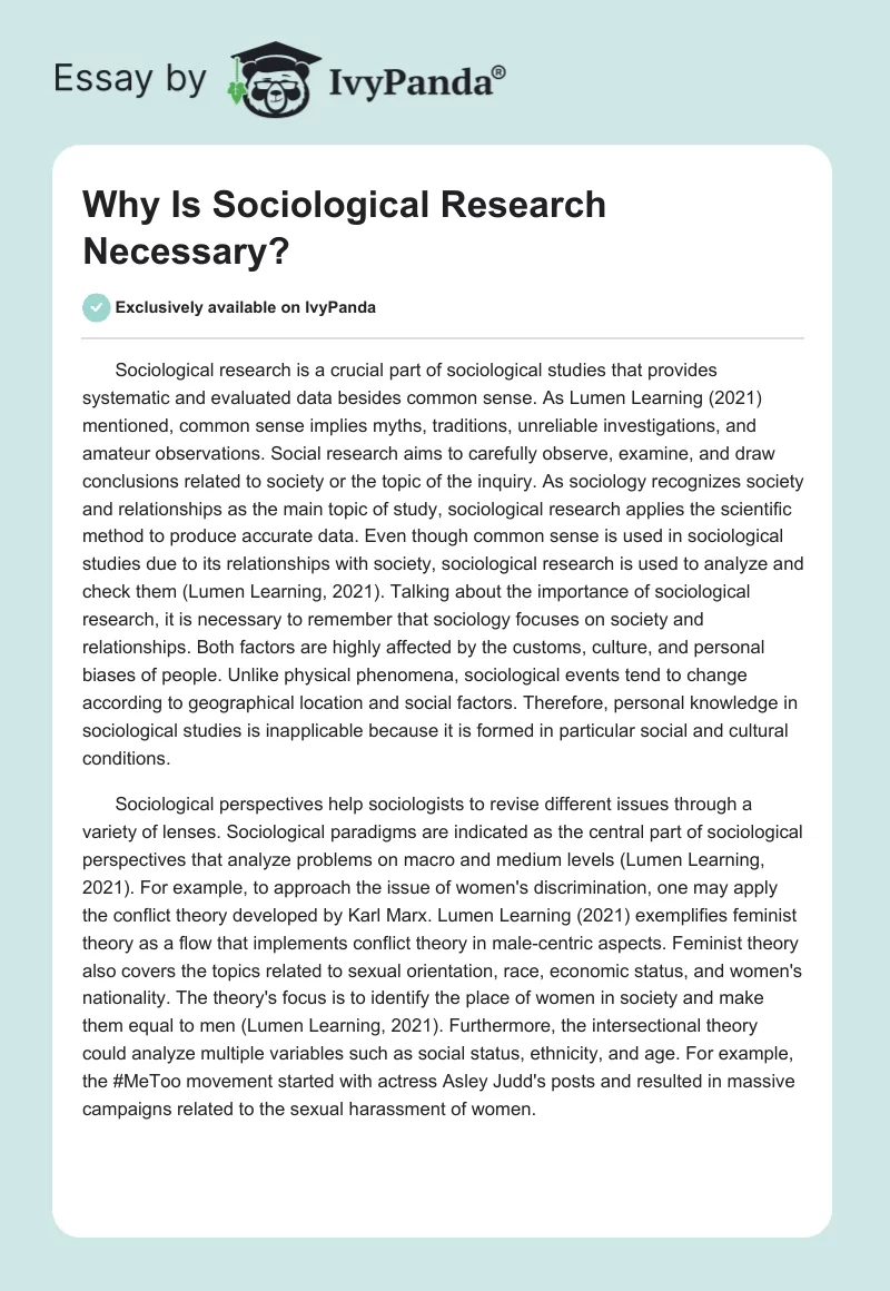 Why Is Sociological Research Necessary?. Page 1