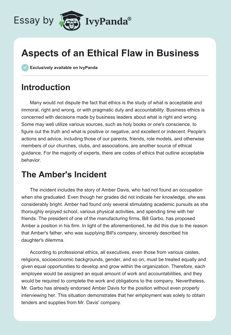 Aspects of an Ethical Flaw in Business. Page 1