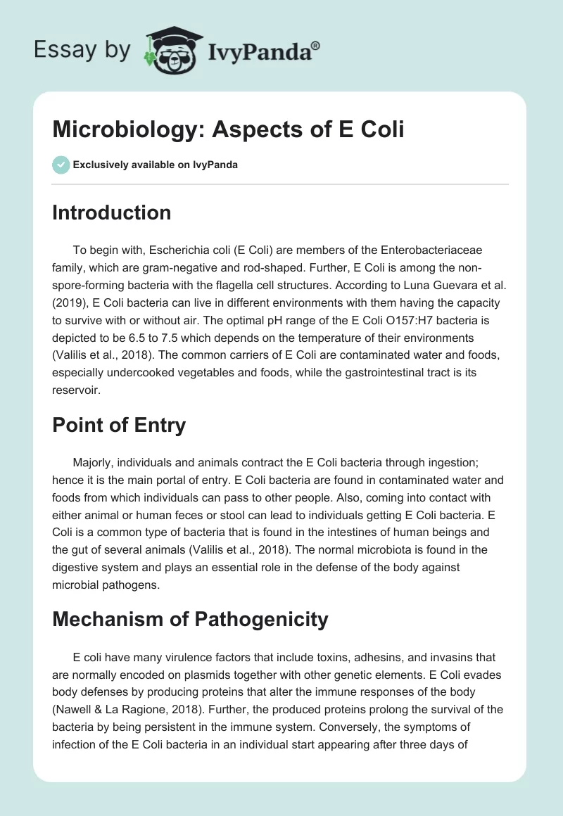 Microbiology: Aspects of E Coli. Page 1