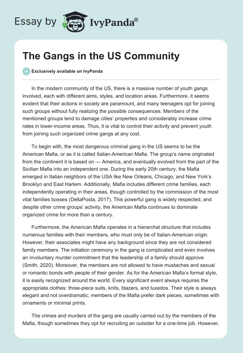 The Gangs in the US Community. Page 1