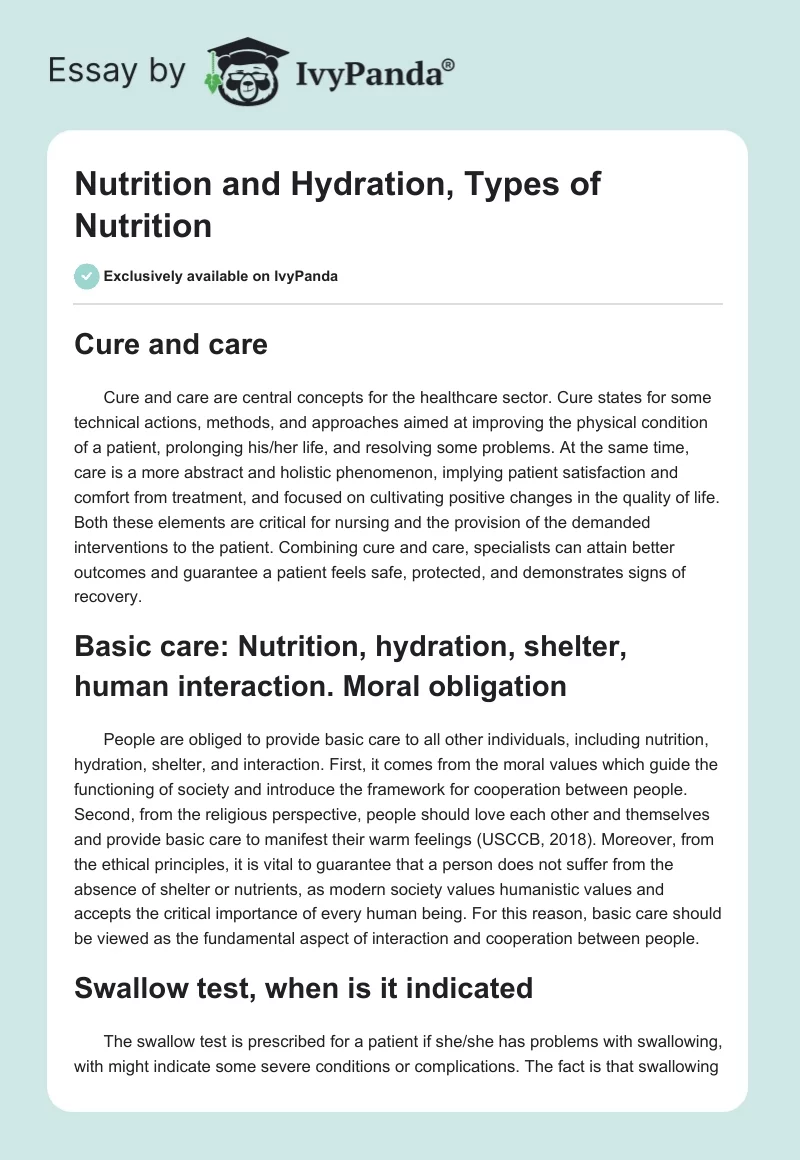 Nutrition and Hydration, Types of Nutrition. Page 1