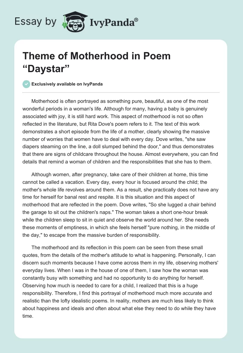 Theme of Motherhood in Poem “Daystar”. Page 1