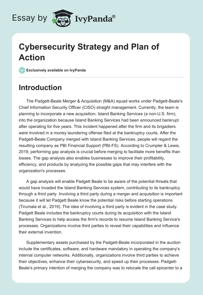 Cybersecurity Strategy and Plan of Action. Page 1
