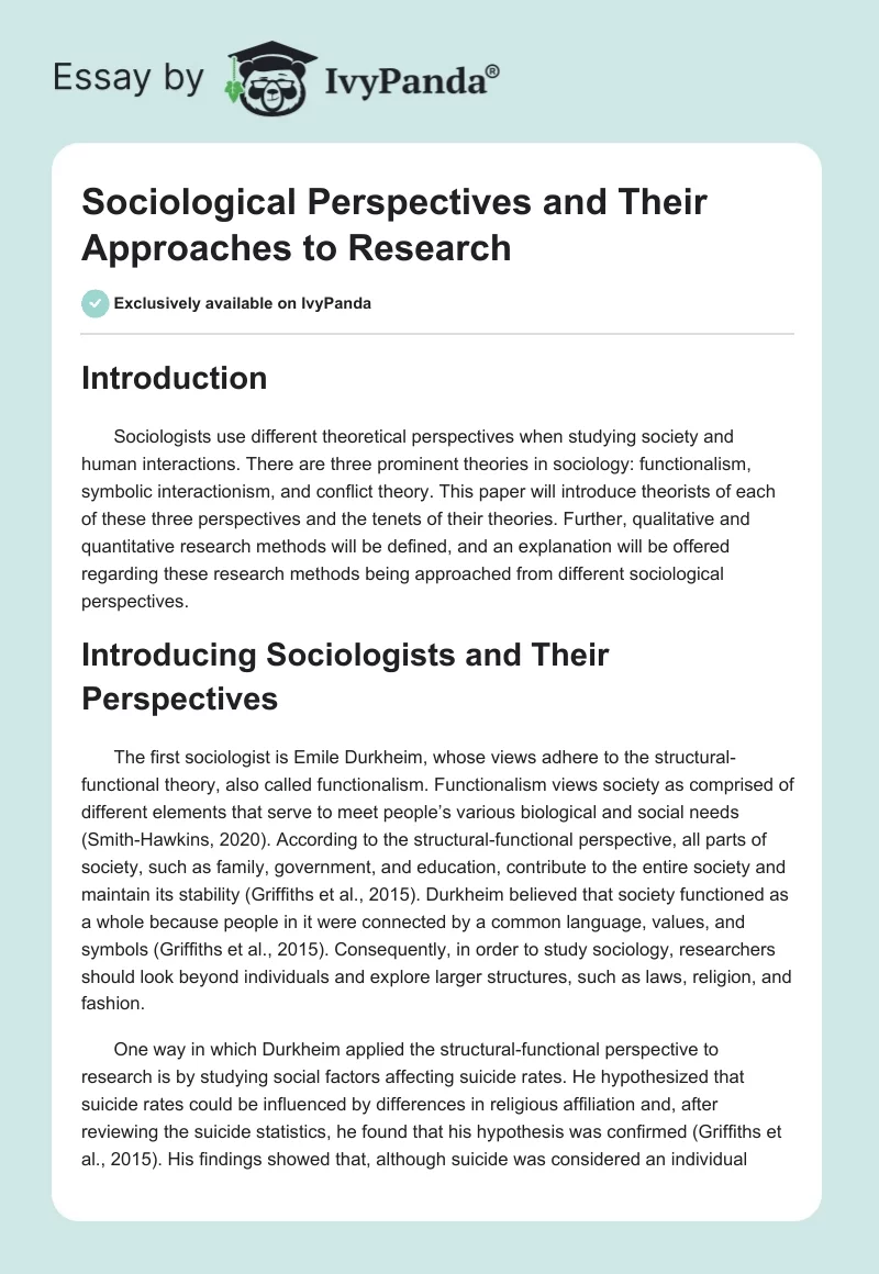 Sociological Perspectives and Their Approaches to Research. Page 1