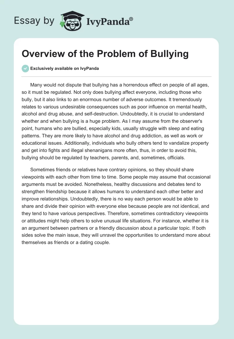 Overview of the Problem of Bullying. Page 1