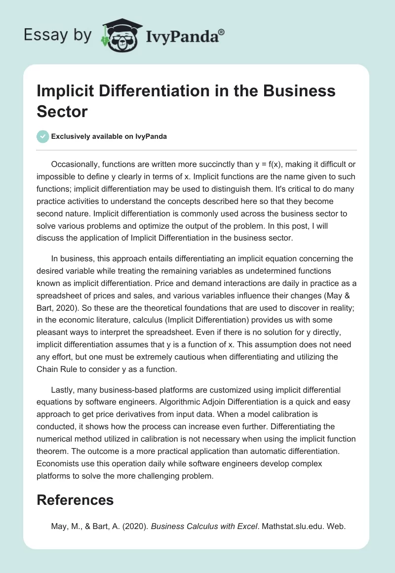 Implicit Differentiation in the Business Sector. Page 1