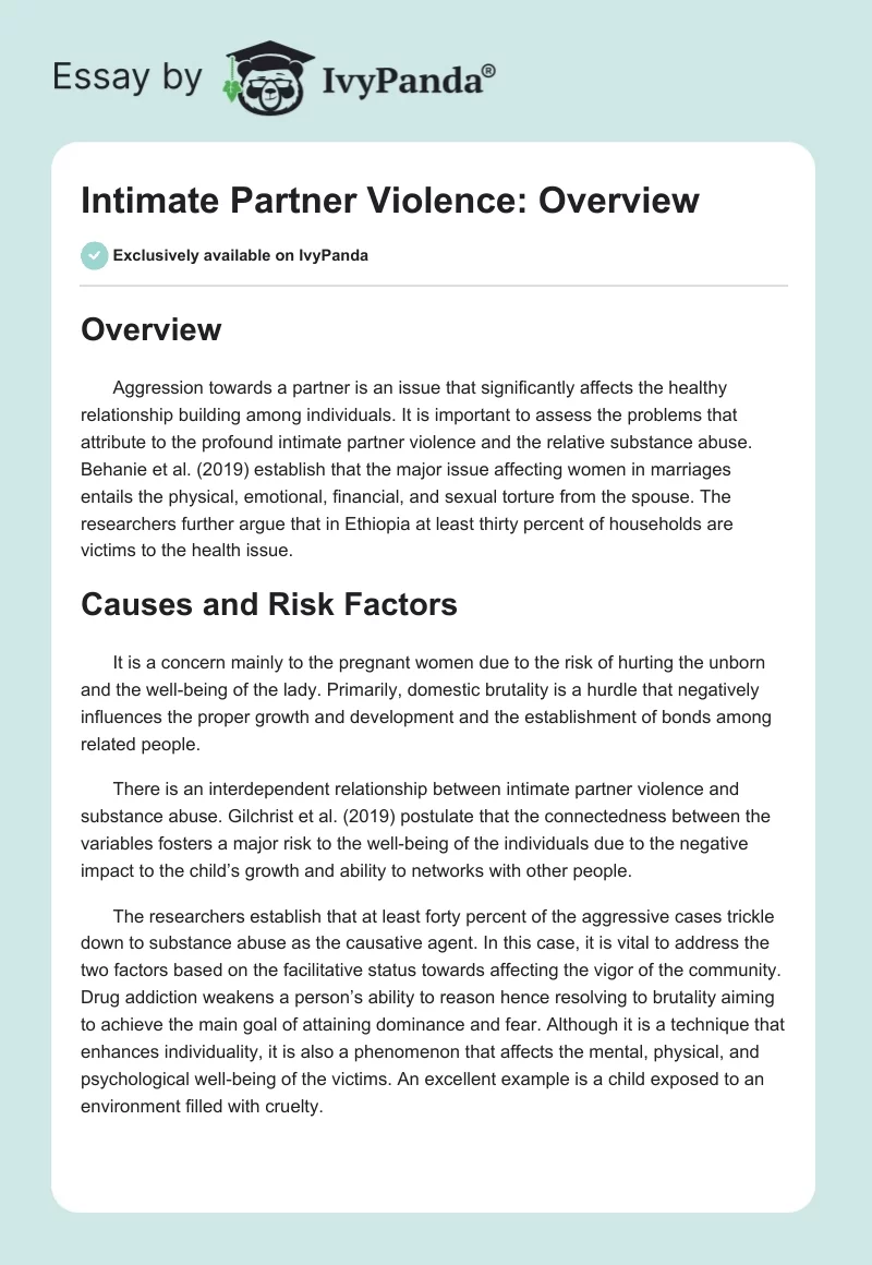 Intimate Partner Violence Overview 559 Words Essay Example 7781