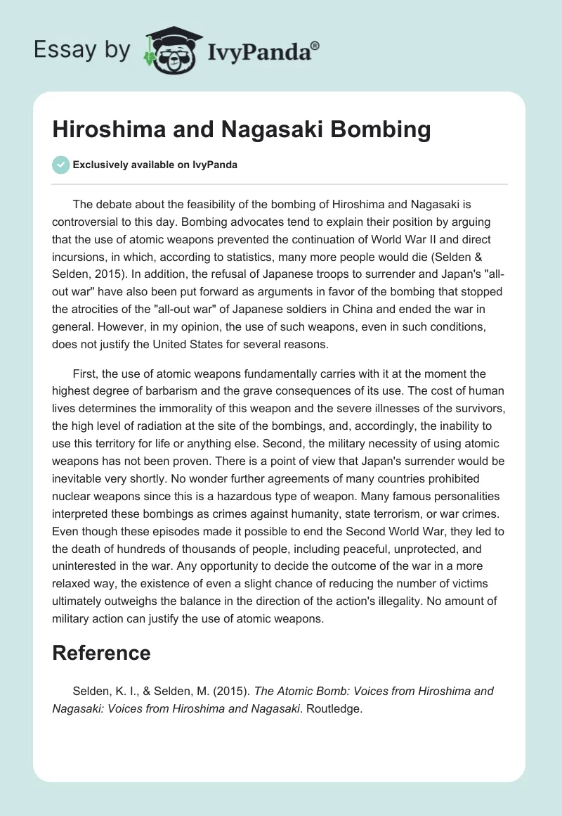 Hiroshima and Nagasaki Bombing. Page 1
