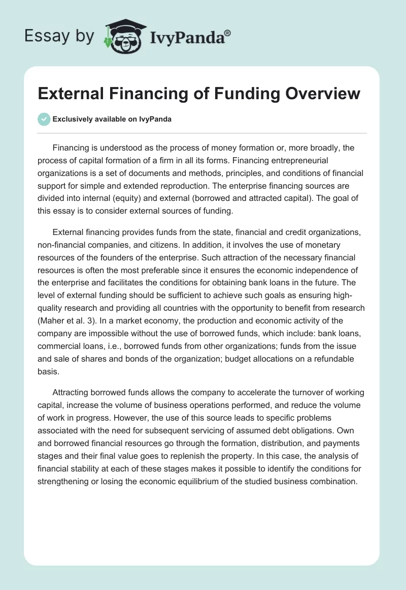 External Financing of Funding Overview. Page 1