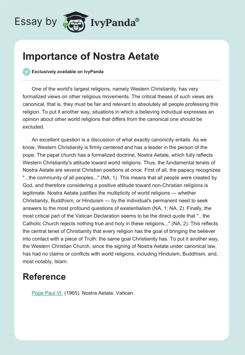 Importance of Nostra Aetate. Page 1
