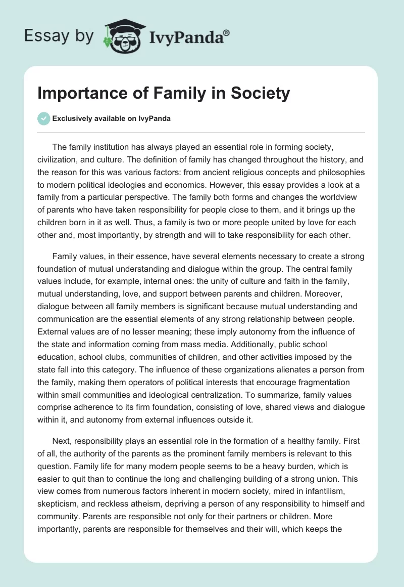 Importance of Family in Society. Page 1