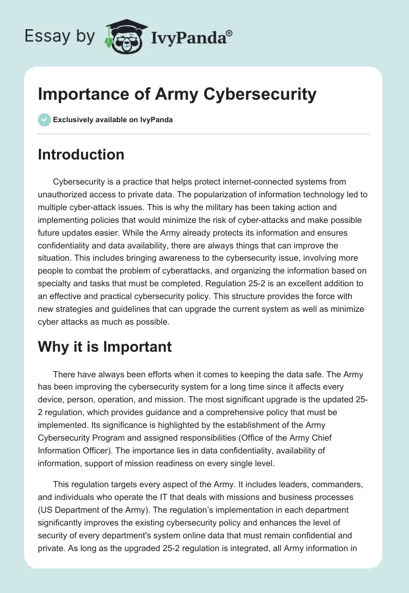 Importance of Army Cybersecurity. Page 1
