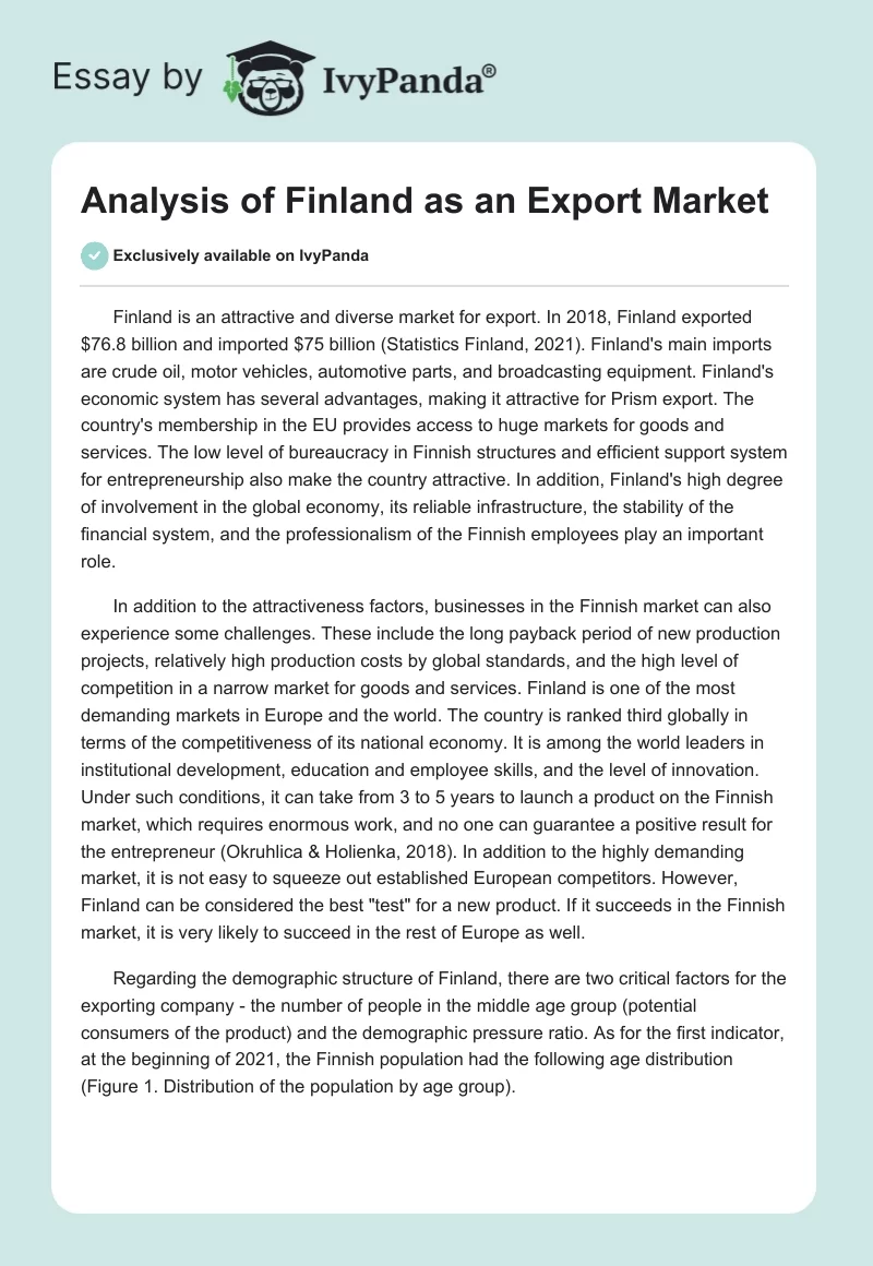 Analysis of Finland as an Export Market. Page 1