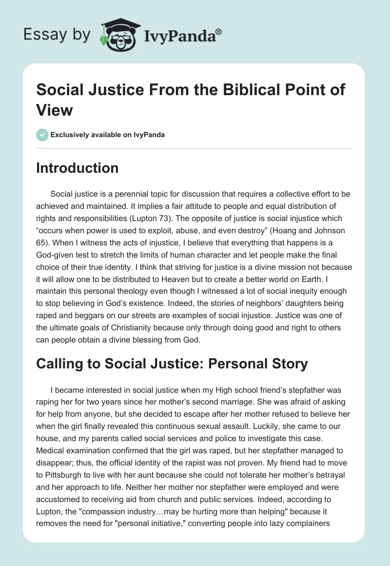 Social Justice From the Biblical Point of View. Page 1