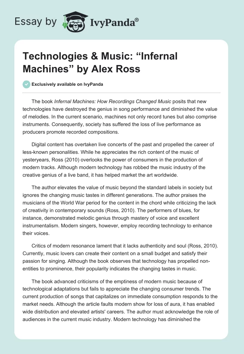 Technologies & Music: “Infernal Machines” by Alex Ross. Page 1