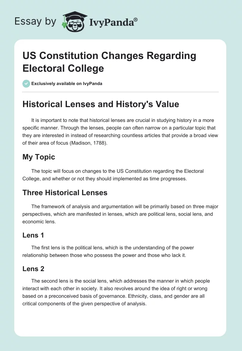US Constitution Changes Regarding Electoral College. Page 1