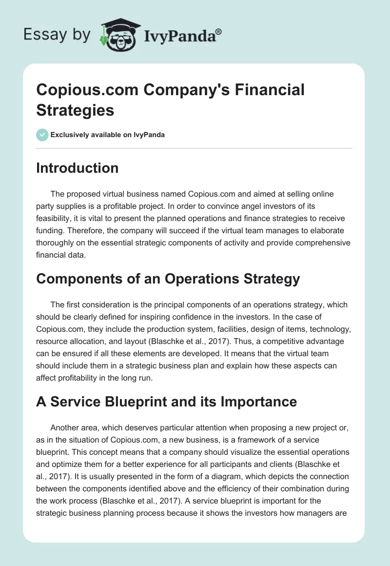 Copious.com Company's Financial Strategies. Page 1