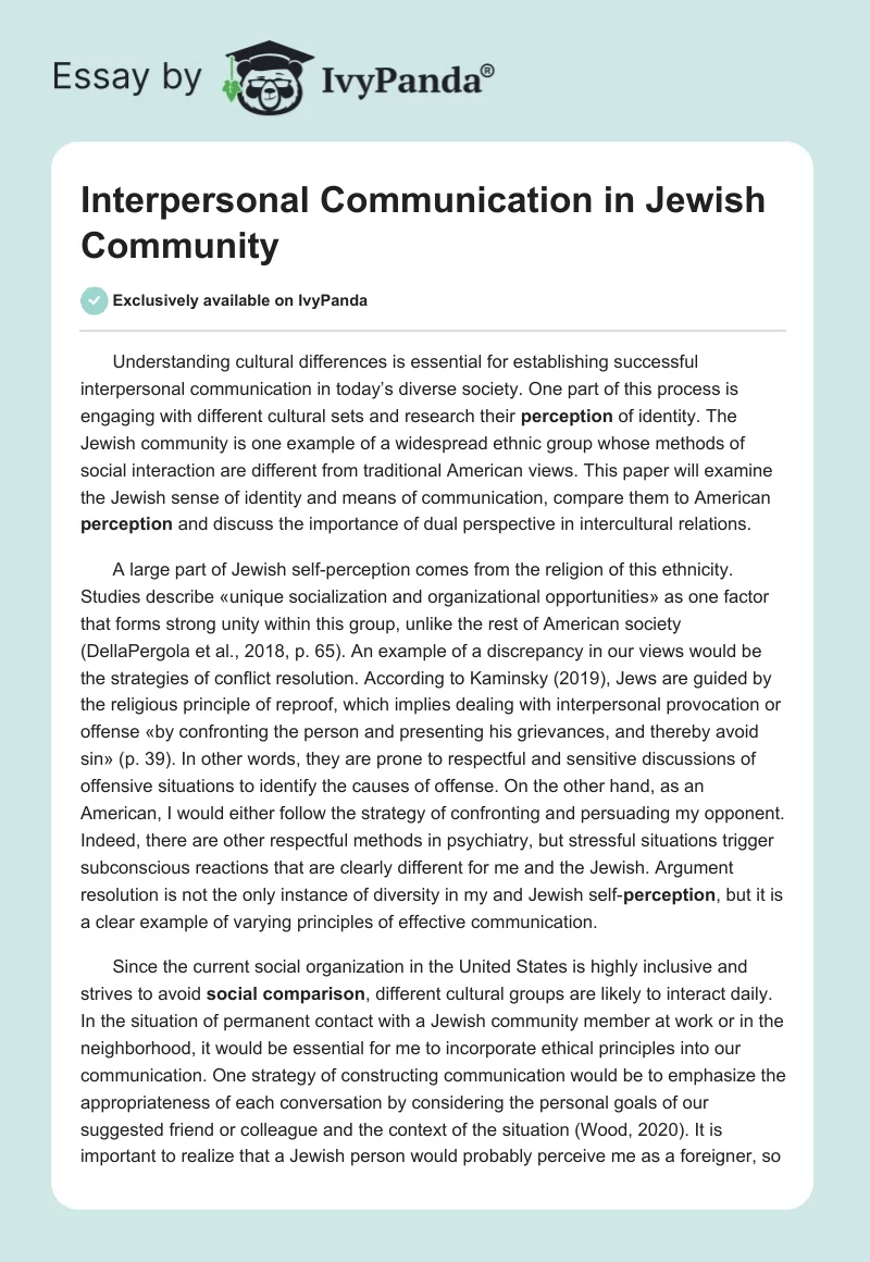 Interpersonal Communication in Jewish Community. Page 1