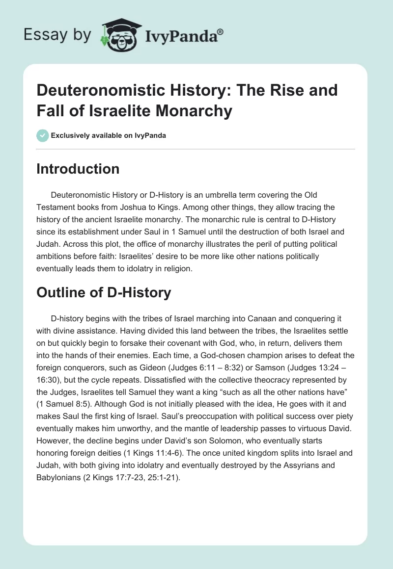 Deuteronomistic History: The Rise and Fall of Israelite Monarchy. Page 1