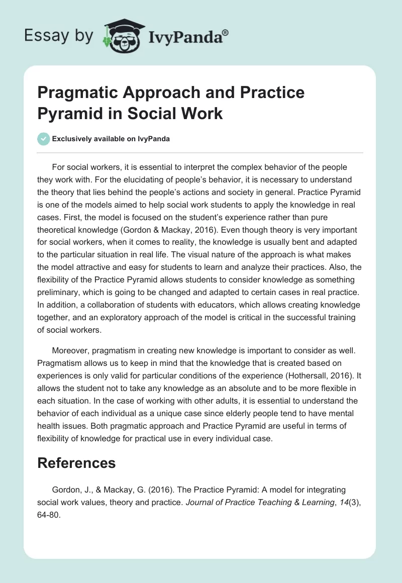 Pragmatic Approach and Practice Pyramid in Social Work. Page 1