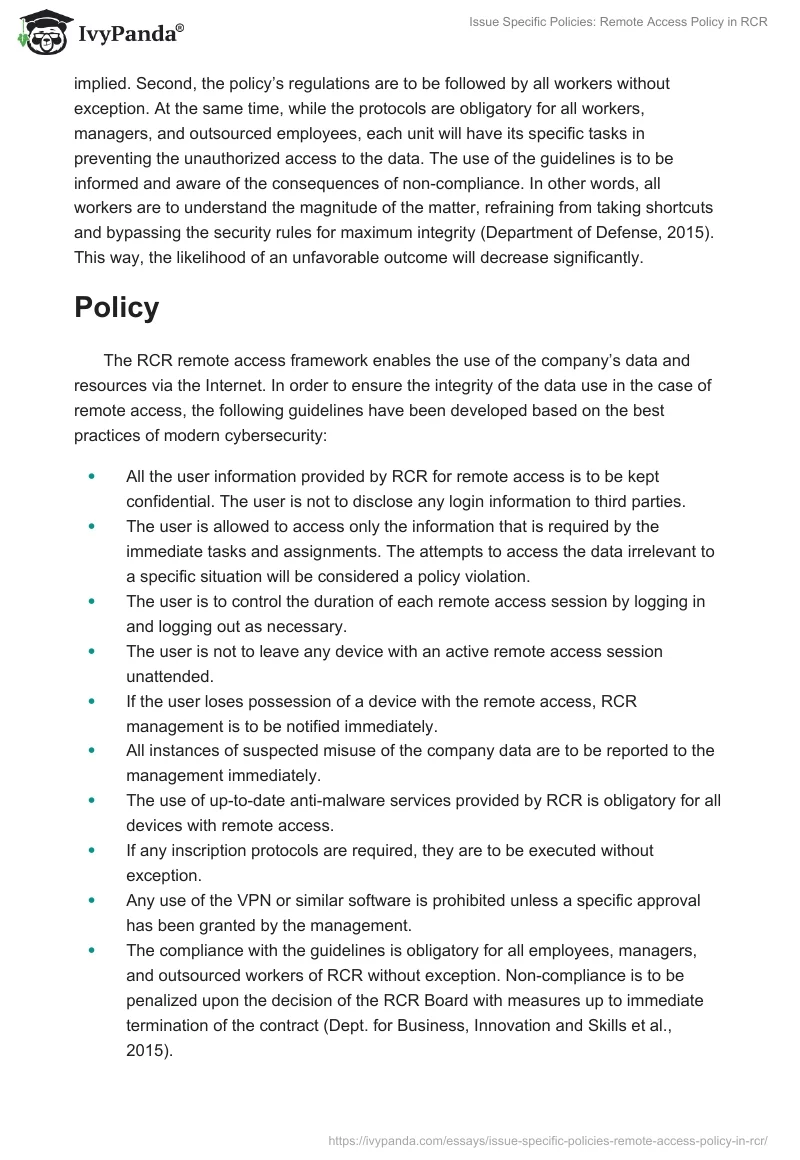 Issue Specific Policies: Remote Access Policy in RCR. Page 2