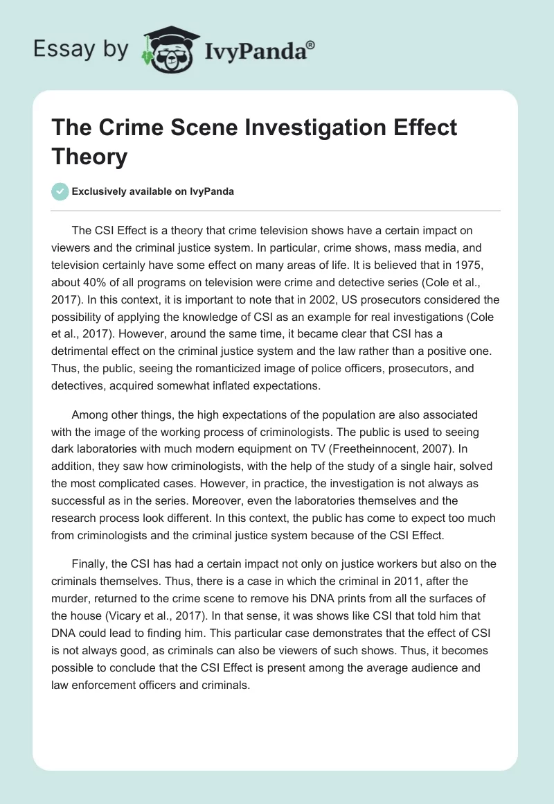 The Crime Scene Investigation Effect Theory. Page 1