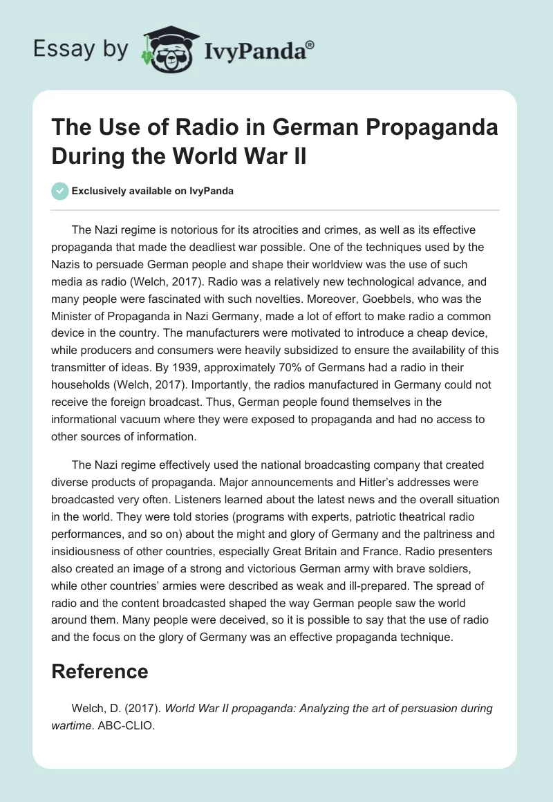 The Use of Radio in German Propaganda During the World War II. Page 1