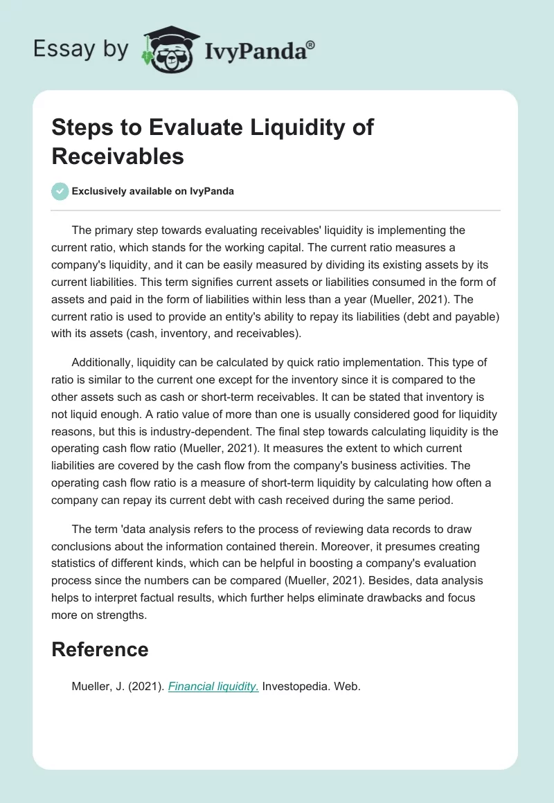 Steps to Evaluate Liquidity of Receivables. Page 1