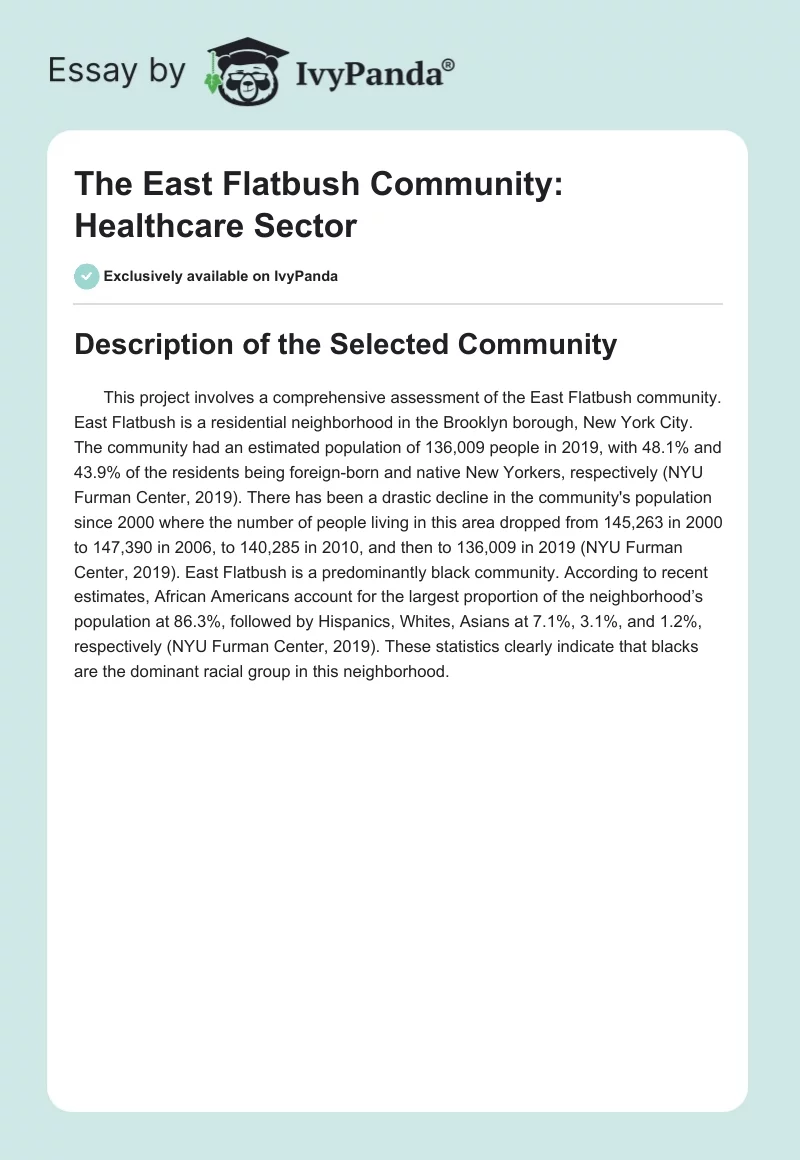 The East Flatbush Community: Healthcare Sector. Page 1