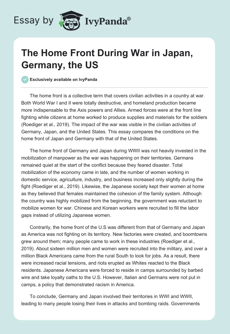 The Home Front During War in Japan, Germany, the US. Page 1