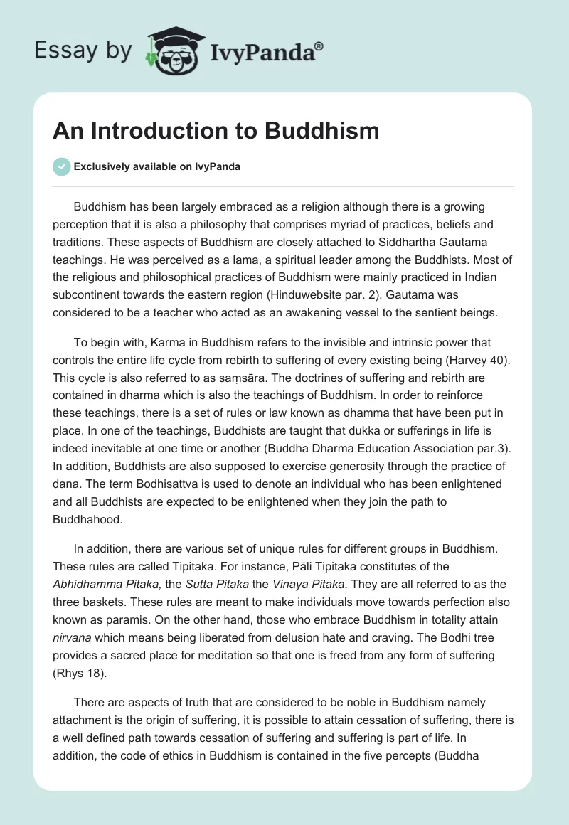 An Introduction to Buddhism. Page 1