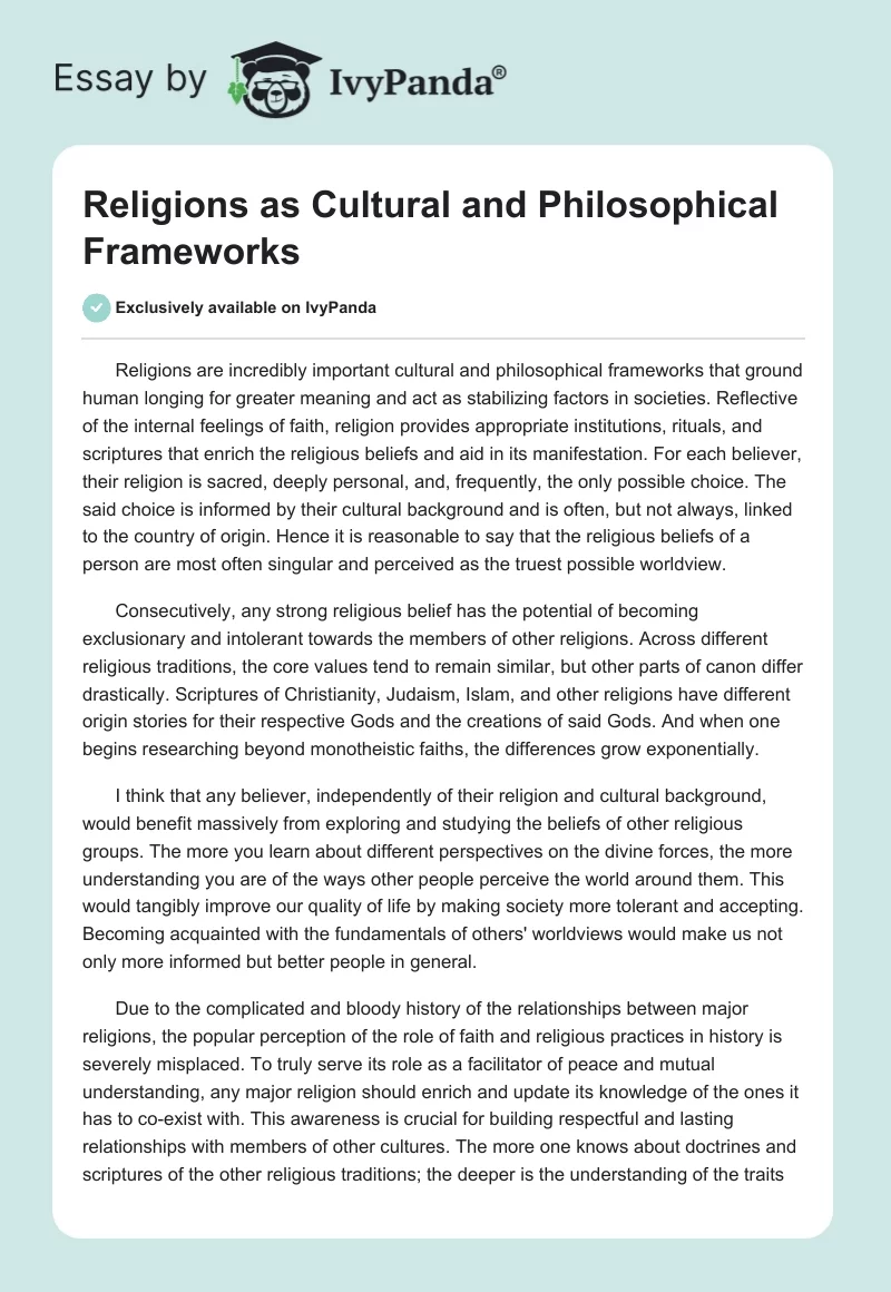 Religions as Cultural and Philosophical Frameworks. Page 1
