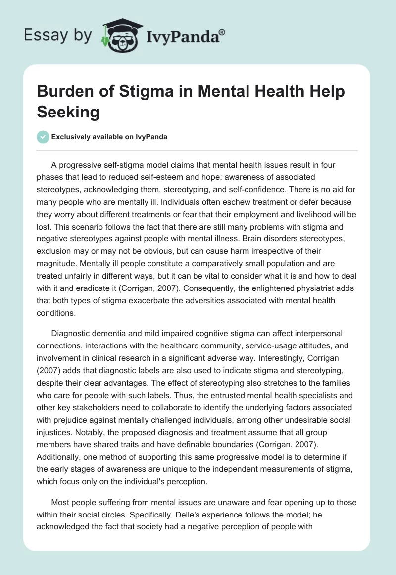 Burden of Stigma in Mental Health Help Seeking. Page 1