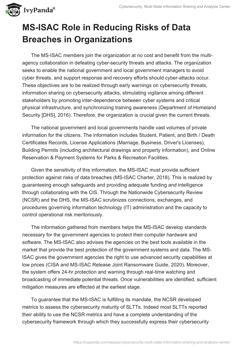 Cybersecurity: Multi-State Information Sharing and Analysis Center. Page 2