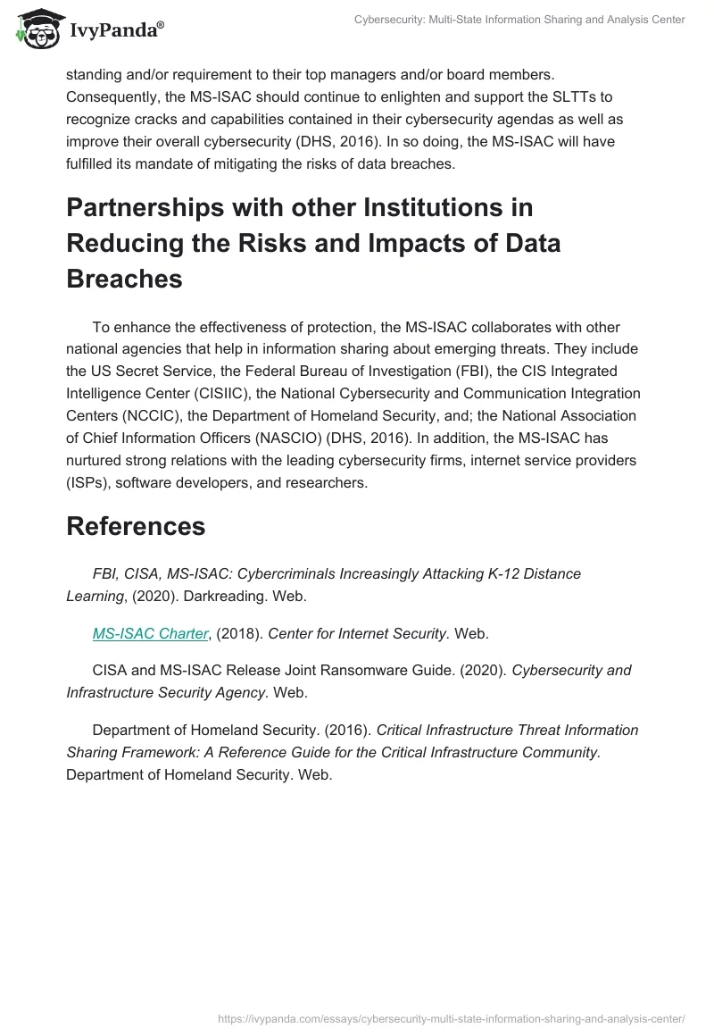Cybersecurity: Multi-State Information Sharing and Analysis Center. Page 3