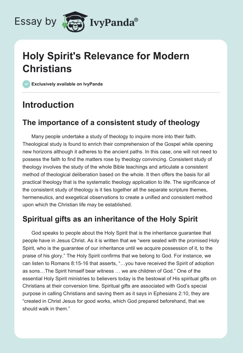 Holy Spirit's Relevance for Modern Christians. Page 1