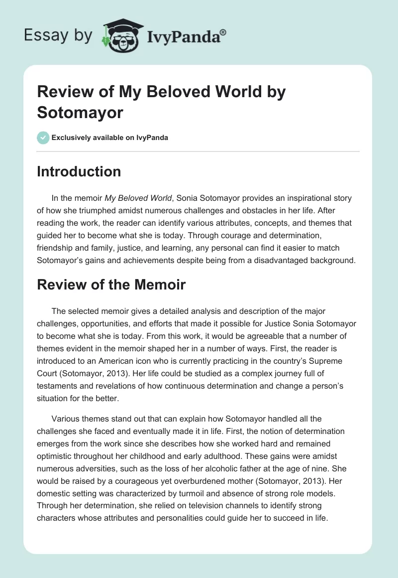 Review of "My Beloved World" by Sotomayor. Page 1