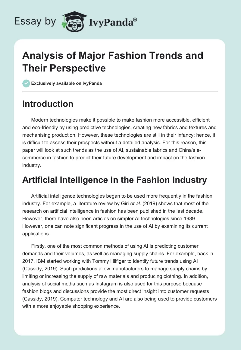 Analysis of Major Fashion Trends and Their Perspective. Page 1