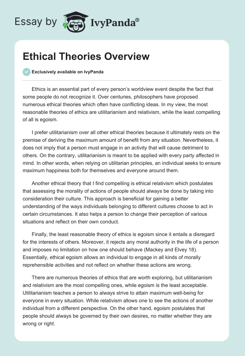 Ethical Theories Overview. Page 1