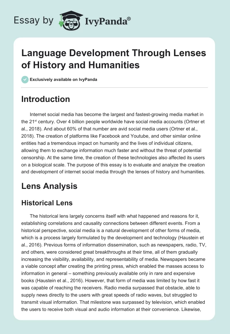 Language Development Through Lenses of History and Humanities. Page 1