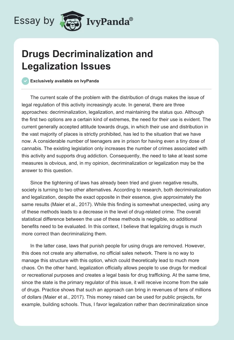 Drugs Decriminalization and Legalization Issues. Page 1