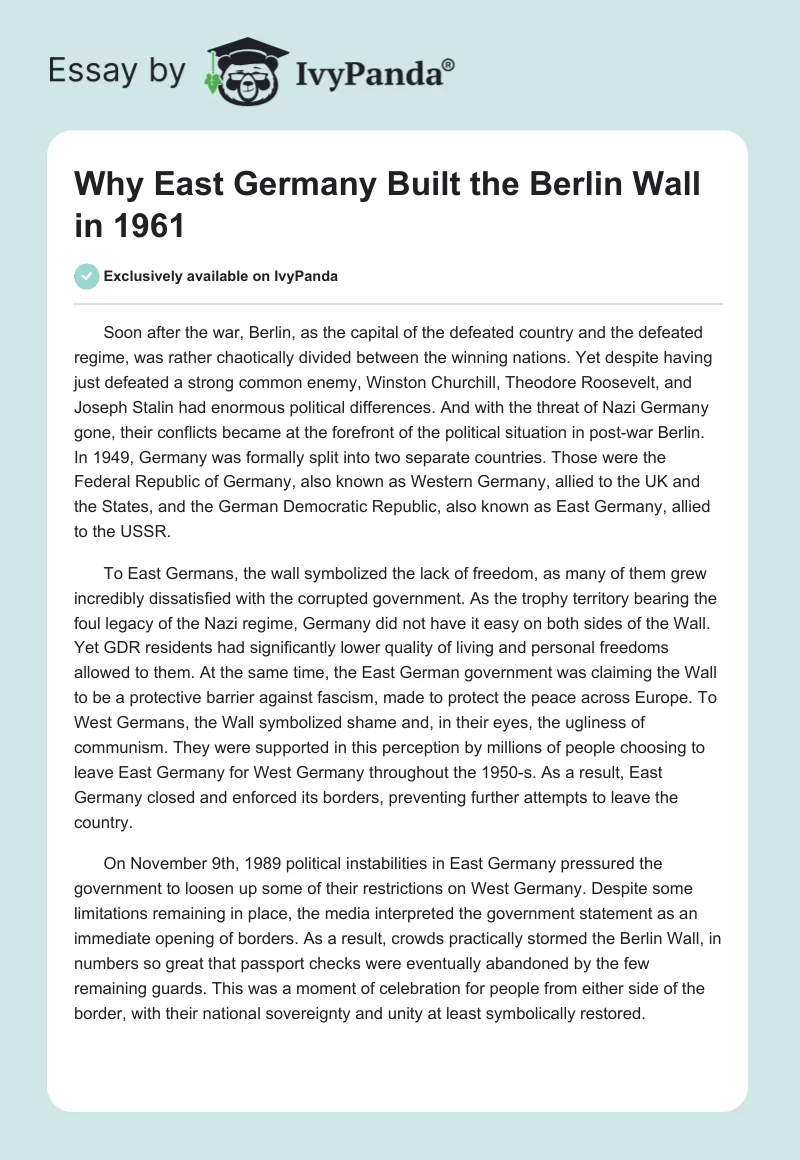 Why East Germany Built the Berlin Wall in 1961. Page 1