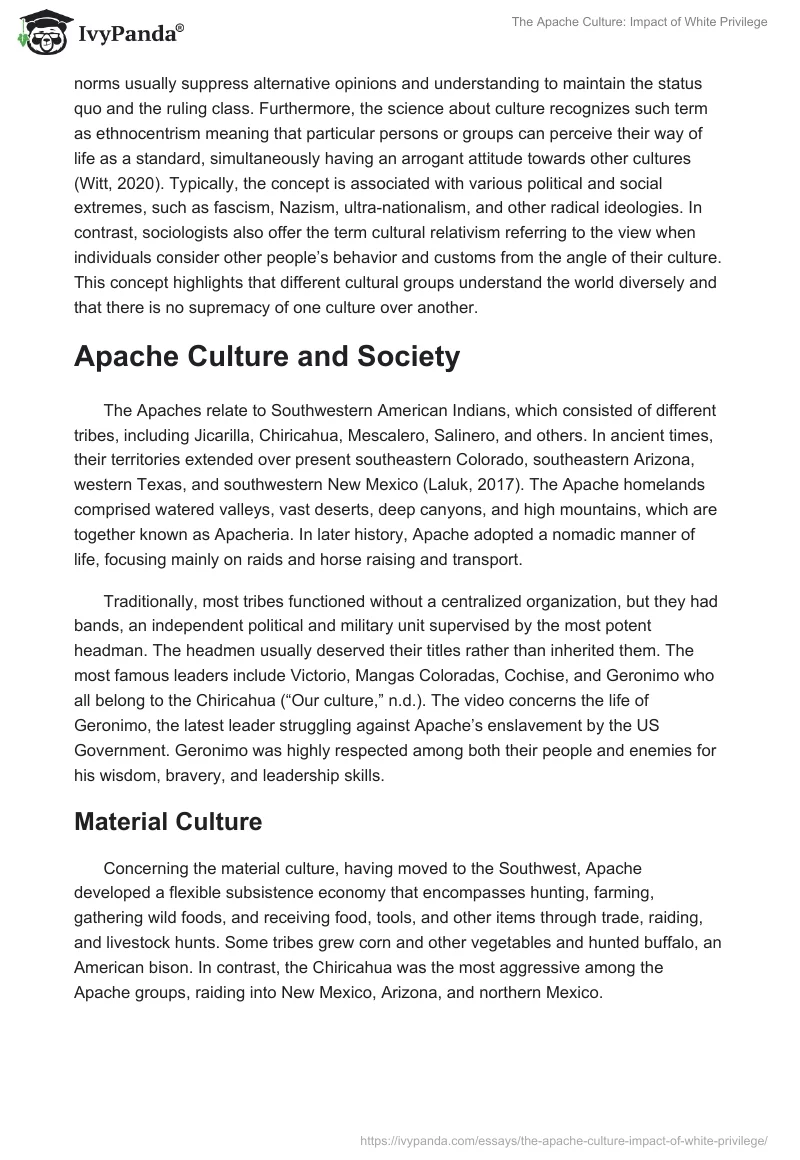 The Apache Culture: Impact of White Privilege. Page 2