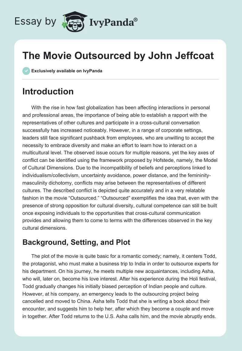 The Movie "Outsourced" by John Jeffcoat. Page 1