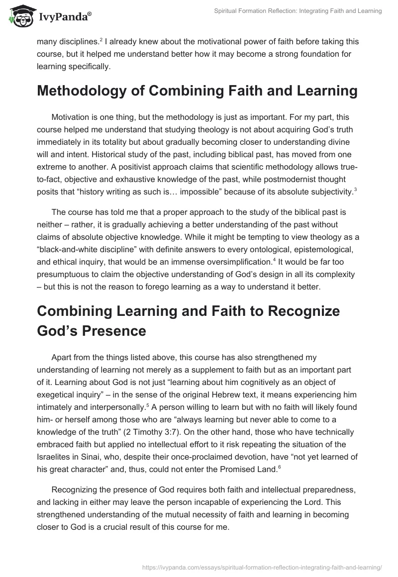 Spiritual Formation Reflection: Integrating Faith and Learning. Page 2