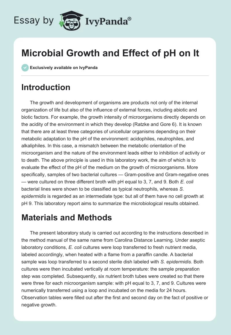 Microbial Growth and Effect of pH on It. Page 1