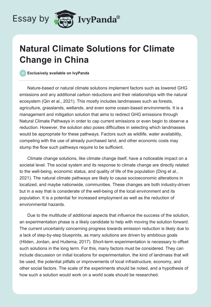 Natural Climate Solutions for Climate Change in China. Page 1