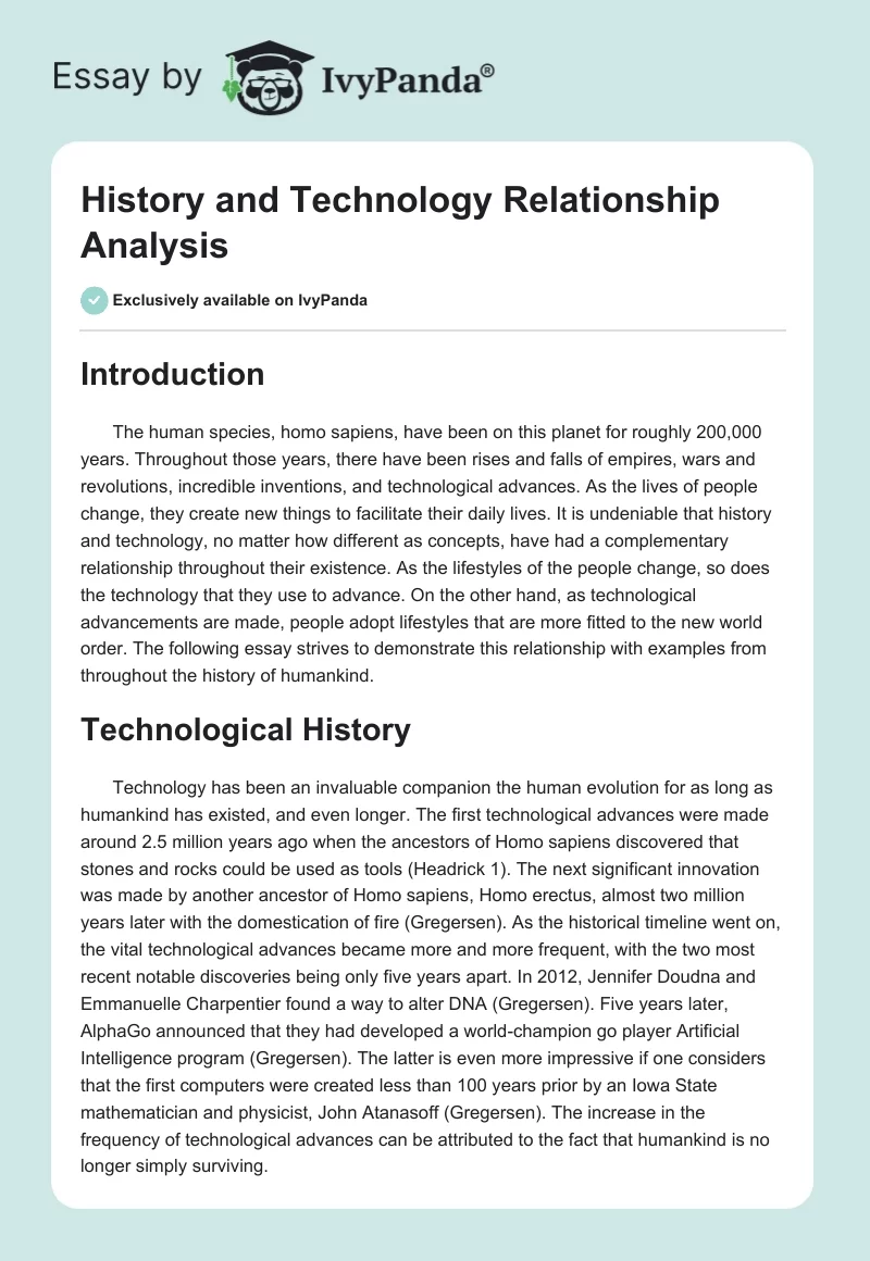 History and Technology Relationship Analysis. Page 1