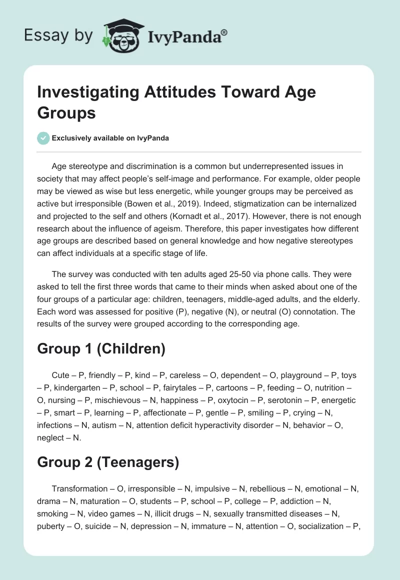 Investigating Attitudes Toward Age Groups. Page 1