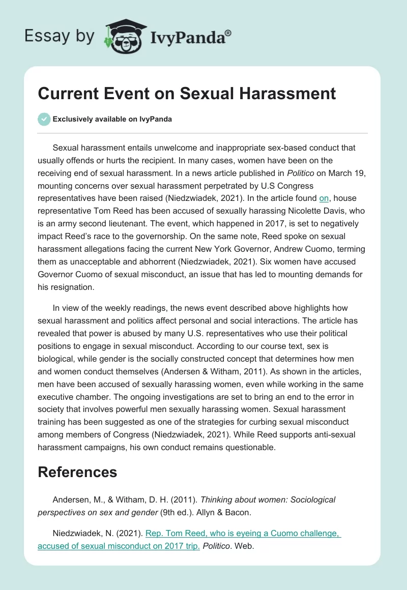 Current Event on Sexual Harassment. Page 1